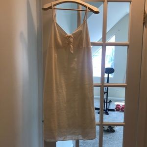 Cream cotton a-line dress midi bow front detail